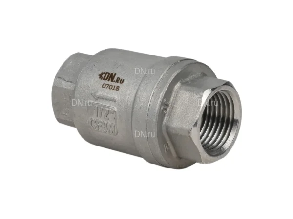 Клапан обратный DN.ru 1/2″ Ду15 PN16 резьбовой, пружинный, корпус - нержавеющая сталь 316, диск - нержавеющая сталь 316, уплотнение - PTFE (VCS3232P-T)
