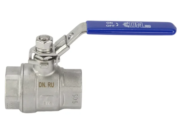 Кран шаровой DN.ru BV3232P(2pс)-FP-T-H Ду25 Ру63 полнопроходной двухходовой, нержавеющая сталь 316 CF8M, внутренняя резьба, уплотнение - PTFE, ручка-рычаг