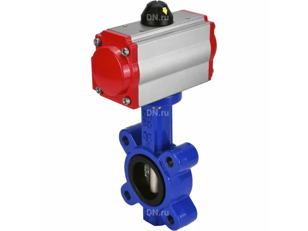 Затвор дисковый поворотный DN.ru Ду50 PN16 LUG корпус - чугун QT450, диск - чугун QT450, уплотнение - NBR, с пневмоприводом DN.ru PA-DA-065 (WBV1616N-2W-Fb-H)