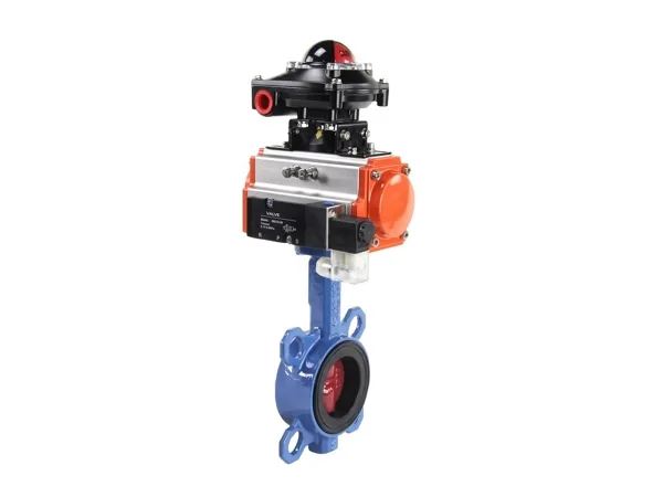 Затвор дисковый поворотный Tecofi VPI 4449 Ду250 PN16 корпус - чугун GGG50, диск - нержавеющая сталь, уплотнение EPDM, с пневмоприводом DN.ru DA-140 двойного действия, пневмораспределителем 4M310-08 DC24V, БКВ APL-210N