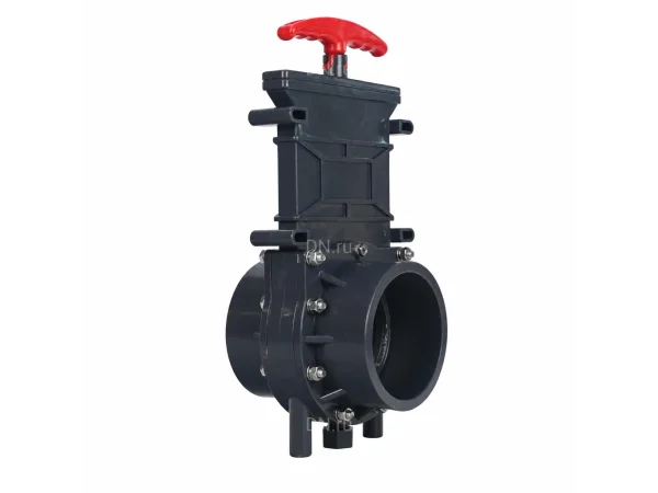 Задвижка шиберная DN.ru GVKR4344TPV-2W-G-Hт Ду32 Ру1.6 клеевая, с выдвижным штоком, материал корпуса - ПВХ (PVC), шибер - пластик ABS, уплотнение - TPV (ТПВ), с ручкой