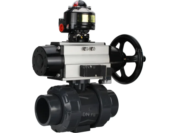Кран шаровой DN.ru BV4242E-FP-GRM-ISO DN 25 / Ду 25 PN 10 резьбовой НПВХ EPDM с пневмоприводом