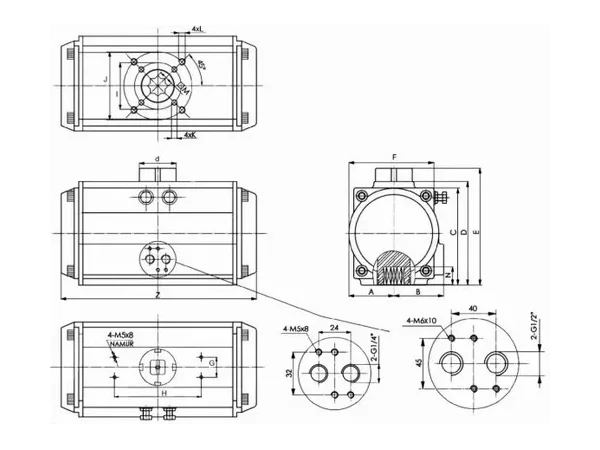 Затвор дисковый поворотный DN.ru WBV1132N-2W-Fb-H Ду40 PN16, корпус - чугун GG25, диск - нержавеющая сталь 316L, уплотнение - NBR, с пневмоприводом DN.ru PA-DA-052 двойного действия