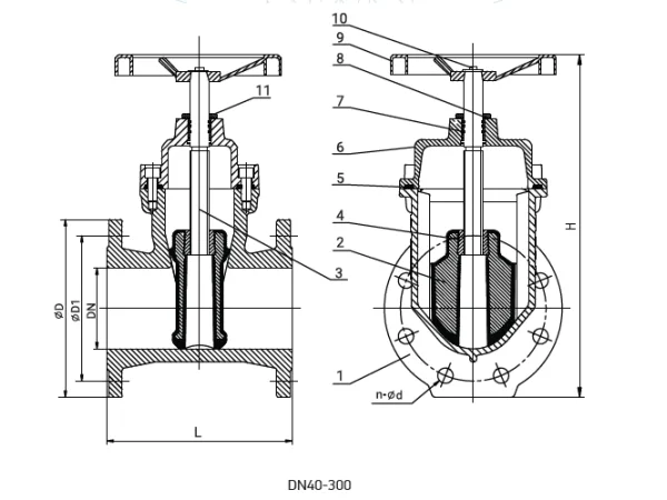 Задвижка чугунная с обрезиненным клином REON тип RSV04-T, PN10/16 DN 40 / Ду 40 PN 10