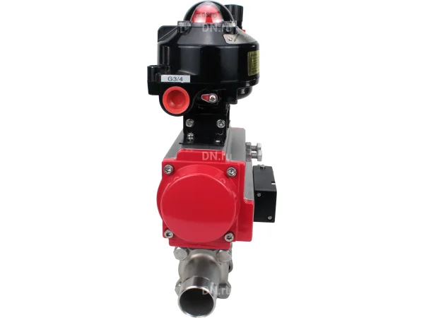 Кран шаровой DN.ru BV3131P(3pc)-FP-W-ISO-H LONG Ду80 Ру25 полнопроходной, корпус - нержавеющая сталь 304, уплотнение - PTFE, под приварку, с пневмоприводом DN.ru PA-SA-130, пневмораспределителем 4M310-08 AC220V, БКВ APL-510N EX и БПВ AFC2000