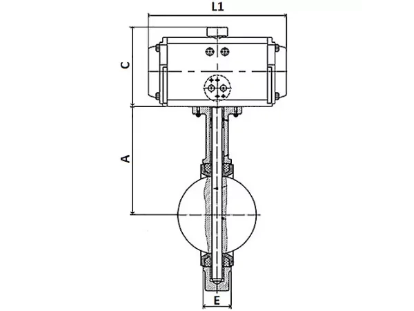 Затвор дисковый поворотный DN.ru WBV1132N-2W-Fb-H Ду40 PN16, корпус - чугун GG25, диск - нержавеющая сталь 316L, уплотнение - NBR, с пневмоприводом DN.ru PA-DA-052 двойного действия