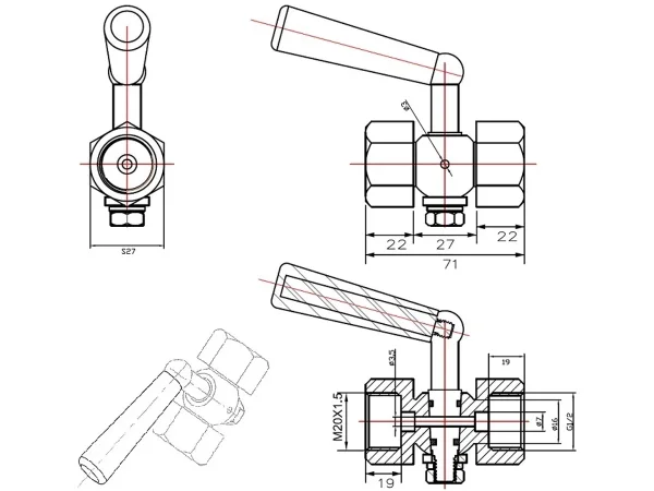 Кран под манометр ABRA VFM20-FGFM (VFM20I15GM) внутр.G1/2”/внутр. М20х1,5