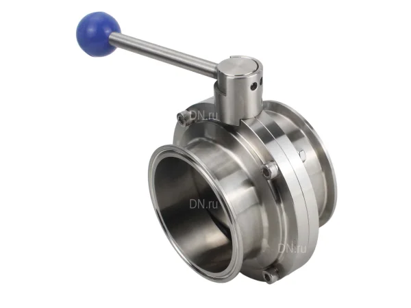 Затвор дисковый поворотный кламповый DN.ru WBV3131E-2W-C-H Ду50 Ру10 корпус - пищевая нержавеющая сталь 304, уплотнение – EPDM, присоединение - кламп (clamp), с рукояткой