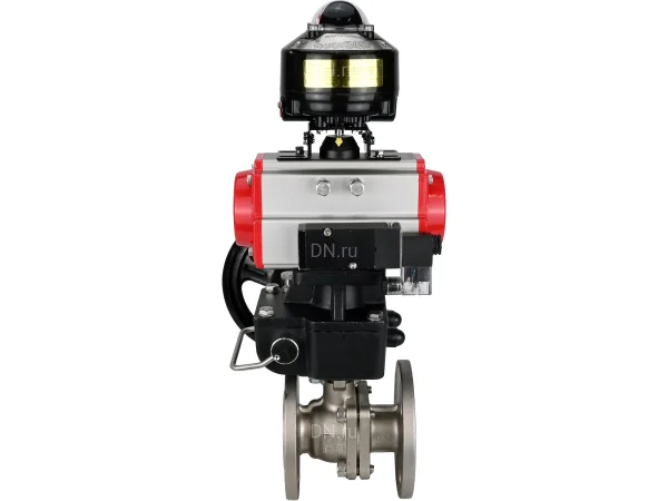 Кран шаровой DN.ru BV3232P(2pc)-FP-F-ISO-H Ду50 Ру40 фланцевый, полнопроходной, двухсоставной, корпус - нерж.сталь SS316, уплотнение - PTFE, пн.привод DN.ru PA-DA-083 пн.распределитель 4M310-08 DC24V ручной дублер MON2-450-T28-ISO БКВ APL-510N-EX