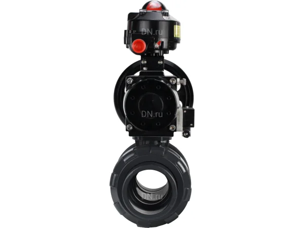 Кран шаровой DN.ru BV4242E-FP-GRM-ISO Дн25 Ру10 полнопроходной, корпус - НПВХ, шар - НПВХ, уплотнение - EPDM, с пневмоприводом PA-DA-105-1, пневмораспределителем 4M310-08 DC24V и БКВ APL-510N EX