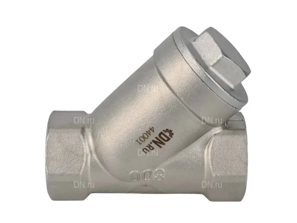 Клапан обратный DN.ru 1/2″ Ду15 Ру40 Y-образный, резьбовой, пружинный, корпус - нержавеющая сталь 316, диск - нержавеющая сталь 316, уплотнение - PTFE (VCSY3232P-T)