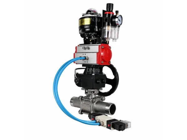 Кран шаровой DN.ru Ду150 PN16, полнопроходной, нержавеющая сталь 316, PTFE, под приварку, с пневмоприводом PA-DA-140, пневмораспределителем 4V320-08 AC220V, БКВ APL-510N Ex, ручным Дублером MON4-1200-T54-ISO, БПВ AFC2000 (BV3232P(3pc)-FP-W-ISO-H LONG)