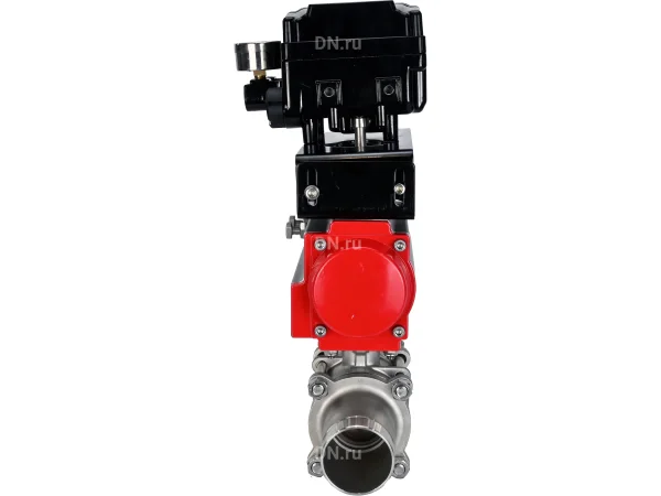 Кран шаровой DN.ru BV3232P(3pc)-FP-W-ISO-H LONG Ду40 Ру40 полнопроходной, корпус - нержавеющая сталь 316, уплотнение - PTFE, под приварку, с пневмоприводом DN.ru PA-DA-065 и пневмопозиционером YT-1000RSN с обратной связью