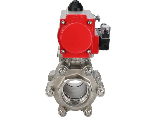 Кран шаровой DN.ru BV3232P(3pc)-FP-SW-ISO-H Ду65 Ру63 полнопроходной, корпус - нержавеющая сталь SS316, под приварку, с пневмоприводом PA-SA-130, пневмораспределителем 4M310-08 DC24V