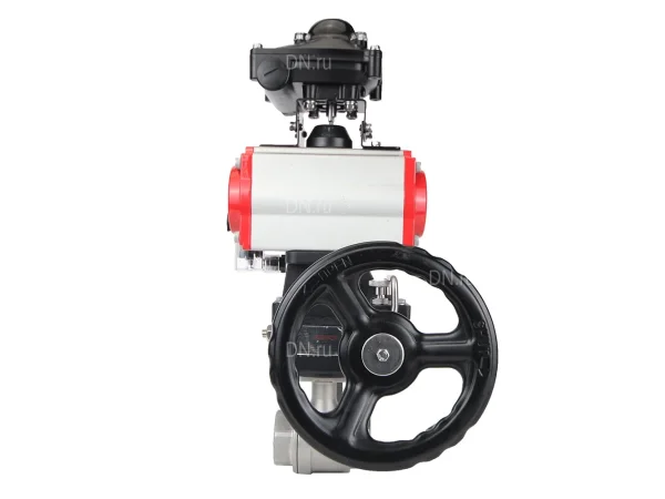 Кран шаровой DN.ru BV3232P(2pc)-FP-T-ISO-H Ду65 Ру40, полнопроходной внутренняя резьба, нержавеющая сталь SS316, уплотнение - PTFE, с пневмоприводом PA-DA-083, с пневмораспределителем 4M310-08 DC24V, БКВ APL-410N EX, ручным дублером MON2-450-T28-ISO