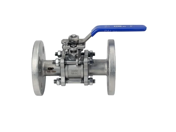 Кран шаровой DN.ru BV3232P(3pc)-FP-F-ISO-H Ду25 Ру40, полнопроходной, трехсоставной, нержавеющая сталь 316, уплотнение - PTFE, фланцевый, с ISO-фланцем,  11х11,  F04/F05