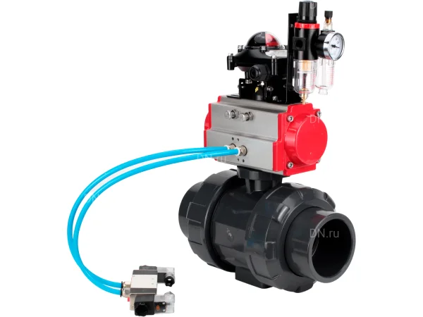 Кран шаровой DN.ru BV4242E-FP-GRM-ISO DN 100 / Ду 100 PN 10 резьбовой НПВХ EPDM с пневмоприводом