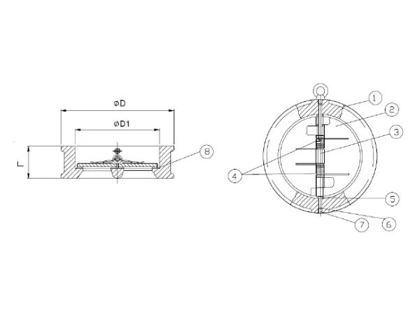 Обратный клапан двухстворчатый межфланцевый REON тип RSV32-NEW DN 40 / Ду 40