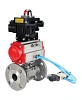 Кран шаровой DN.ru BV3232P(3pc)-FP-F-ISO-H Ду65 Ру25, трехсоставной полнопроходной фланцевый, нержавеющая сталь SS316, уплотнение - PTFE, с пневмоприводом PA-SA-130 с возвратными пружинами, с пневмораспределителем 4V320-10 220В, с БКВ APL-410N EX Нижний Новгород