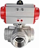 Кран шаровой DN.ru BV3232P(4pc)-SP-3WL-T-ISO-H Ду10 Ру63 стандартнопроходной L-тип, трехходовой, нержавеющая сталь SS316, внутренняя резьба, уплотнение - PTFE, с пневмоприводом DN.ru PA-DA-52 двойного действия Нижний Новгород